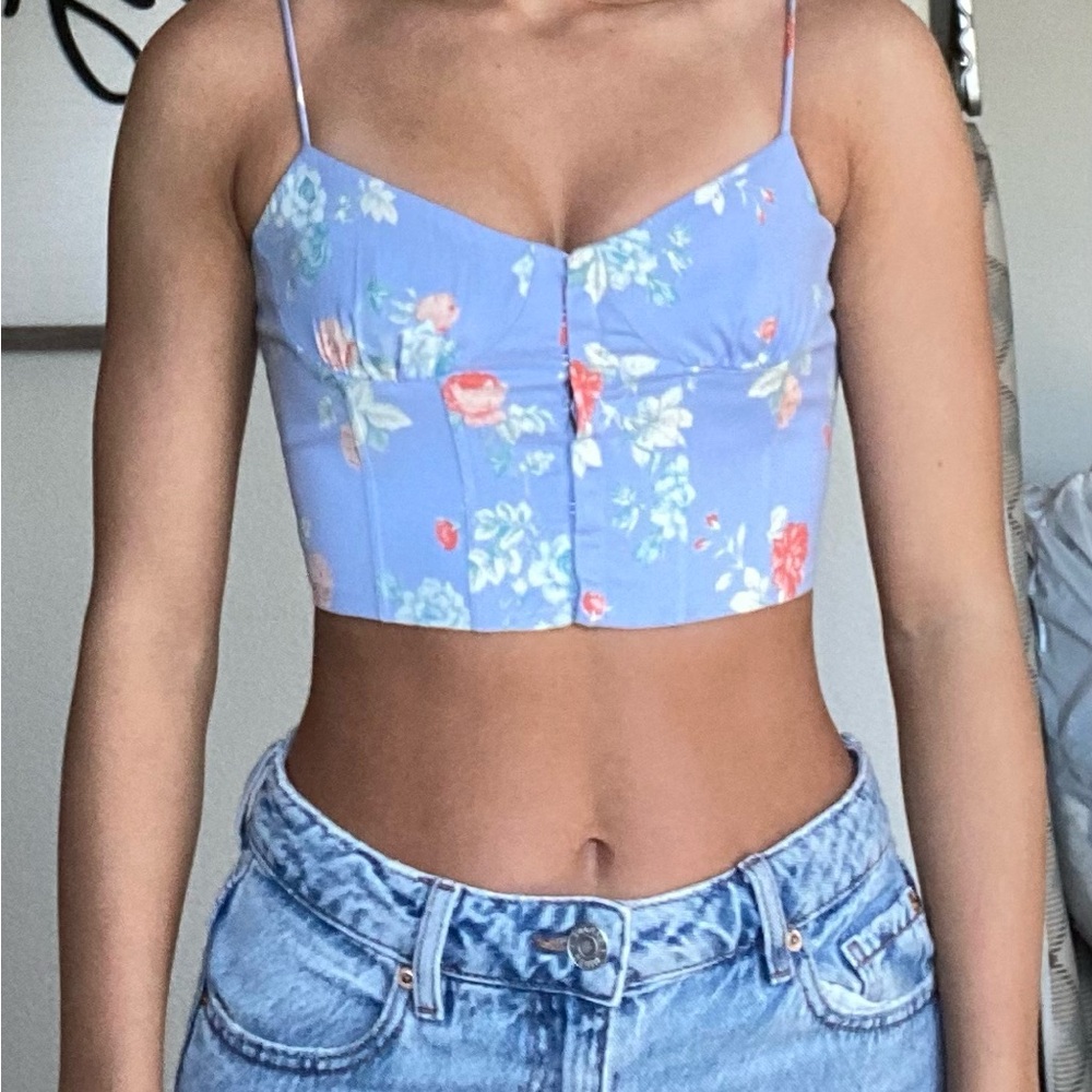 Zara Purple and Pink Fitted Crop Camisole